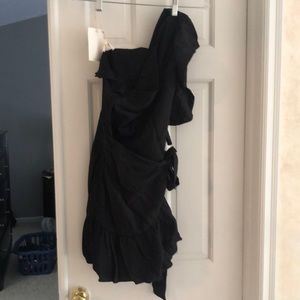 Black one shoulder dress from Etiquette boutique.